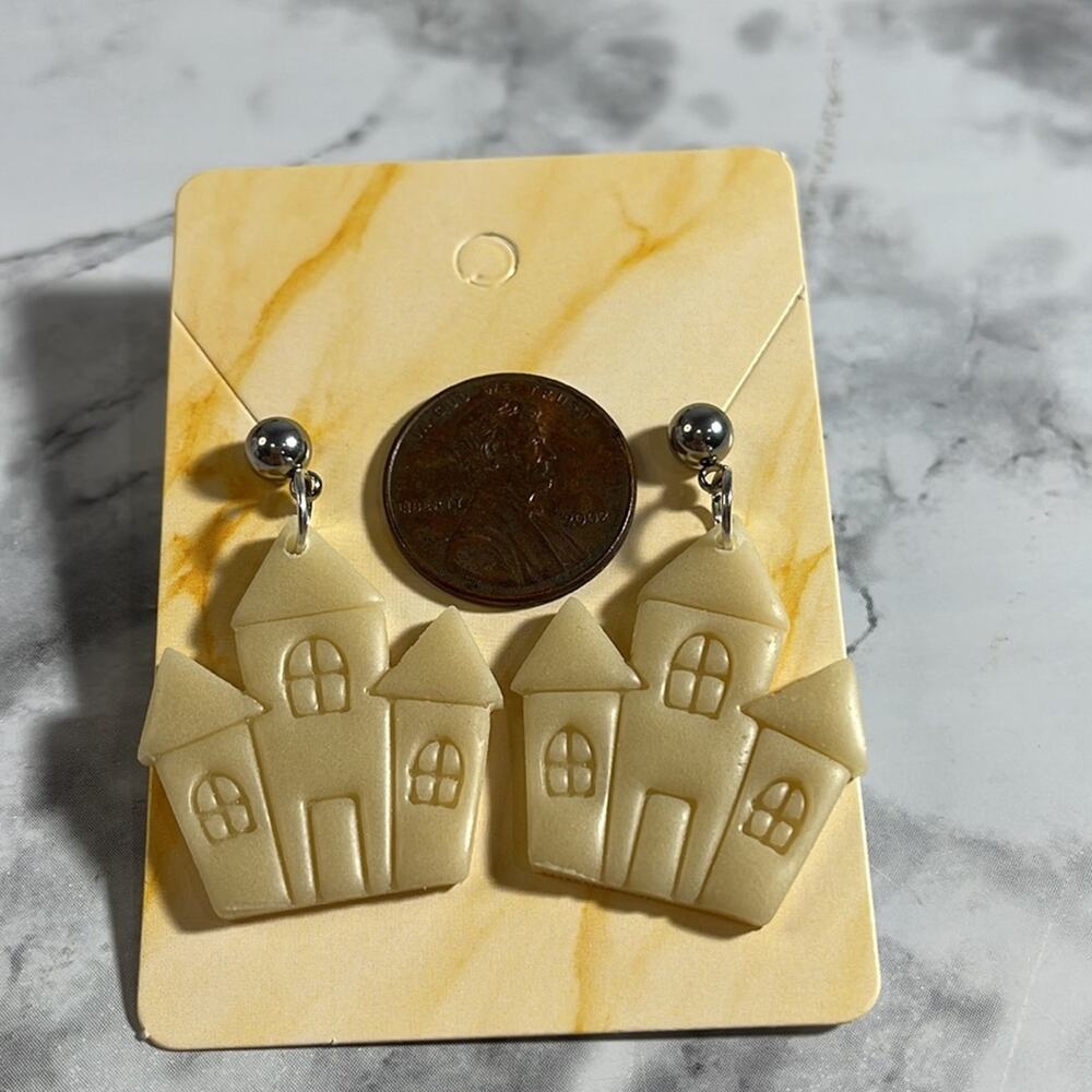 Handcrafted Glow in the Dark Haunted House Dangle Earrings NWT - Picture 3 of 6